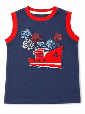 Gymboree Toddler Boys 4T Navy Boat Fireworks Tank Top Patriotic Summer Shirt